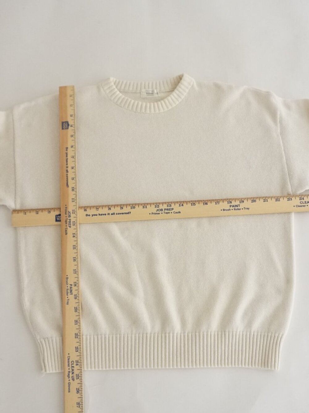 Vintage Classics Cream Solid Knit Minimal Ribbed Hem Crew Neck Sweater Cotton M - Picture 3 of 10